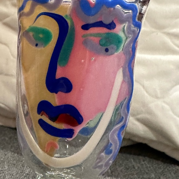 Bernstein Art Glass Goblets, Stemware, Vintage Art Glass Face Signed - Picture 2 of 11